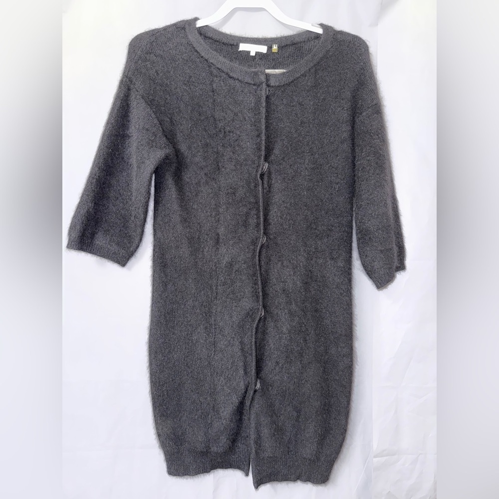 Minnie Rose Black Raccoon Rabbit Hair Wool Sweater Cardigan Size XS